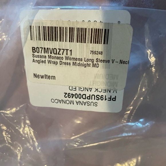 Susana Monaco Women Long Sleeve V- Neck Angled Wrap Dress Midnight - Picture 14 of 14
